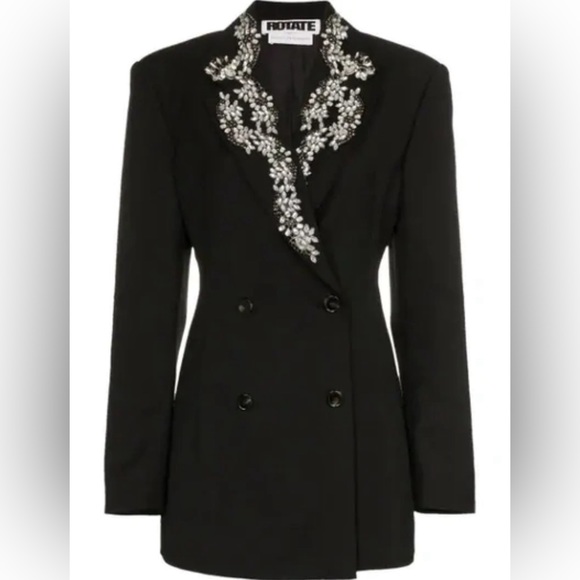 ROTATE BIRGER CHRISTENSEN Black Crystal-Embellished Gabardine Blazer - Picture 1 of 6